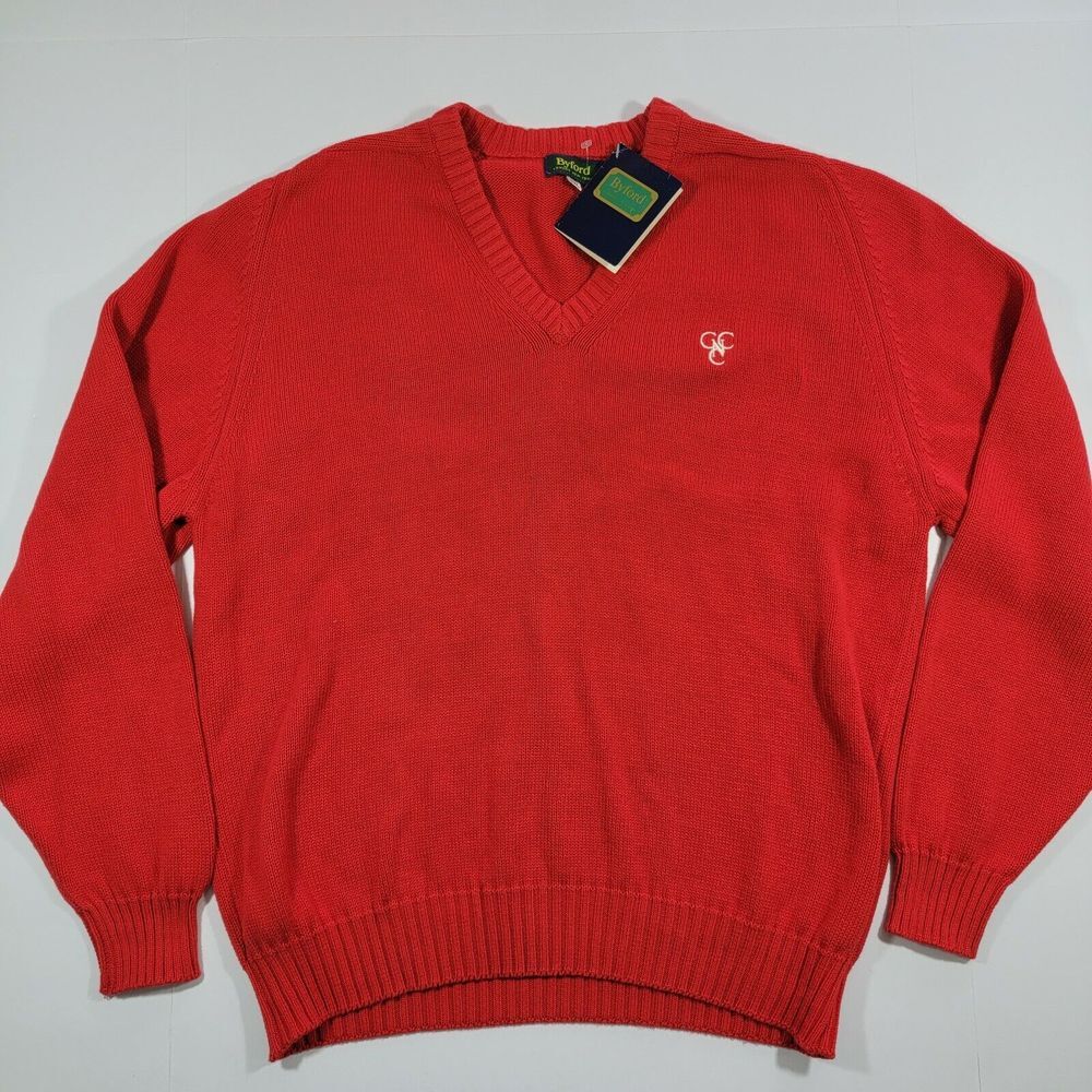 Byford Pullover Vneck‎ Sweater - Red - Knit - Cotton - XXL New - Vintage